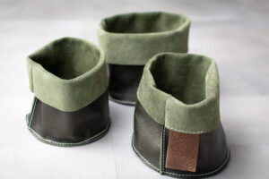 Bloempot/Mandje | leer | donkergroen